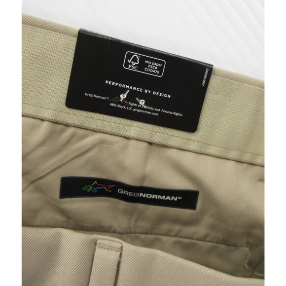 Greg Norman Pants 34X34 Tan Performance Golf Chino Trousers Shark NEW - Picture 10 of 12